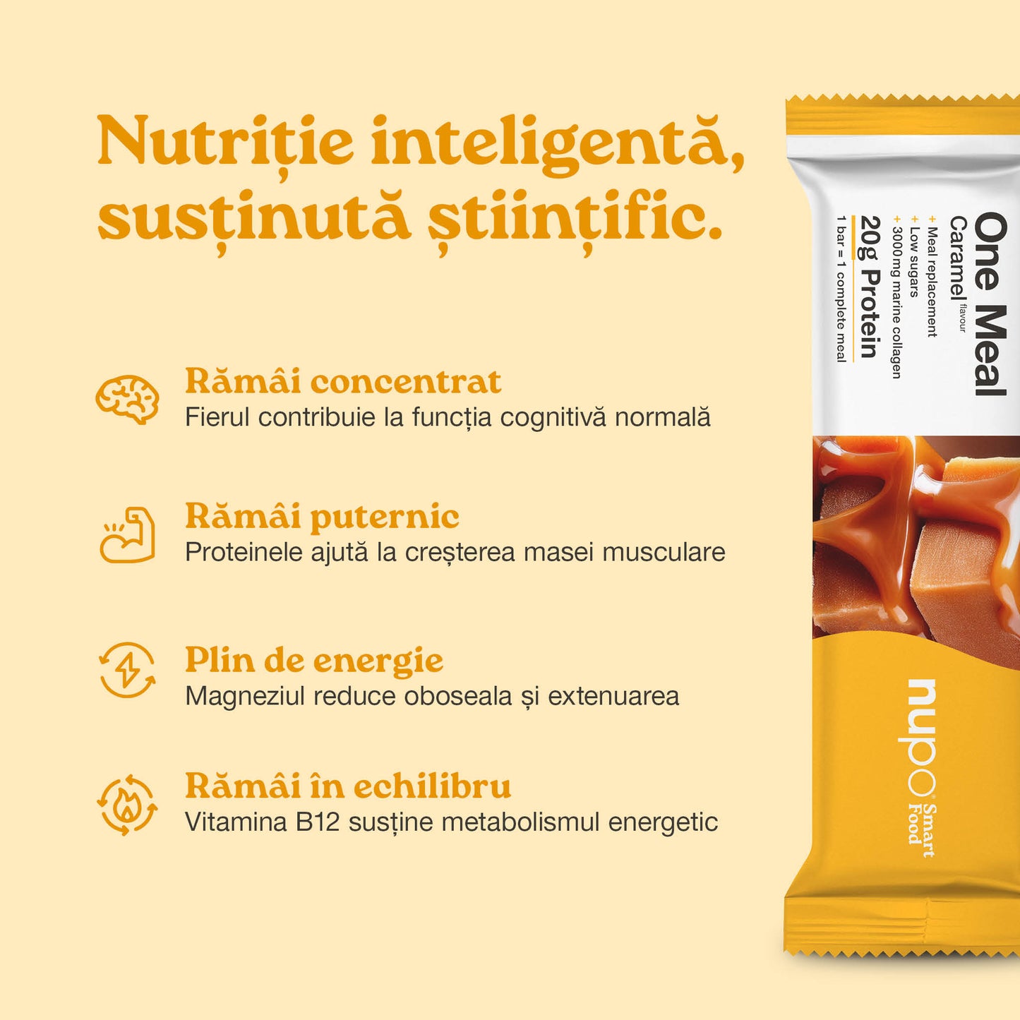 Batonul One Meal Caramel, 15 mese