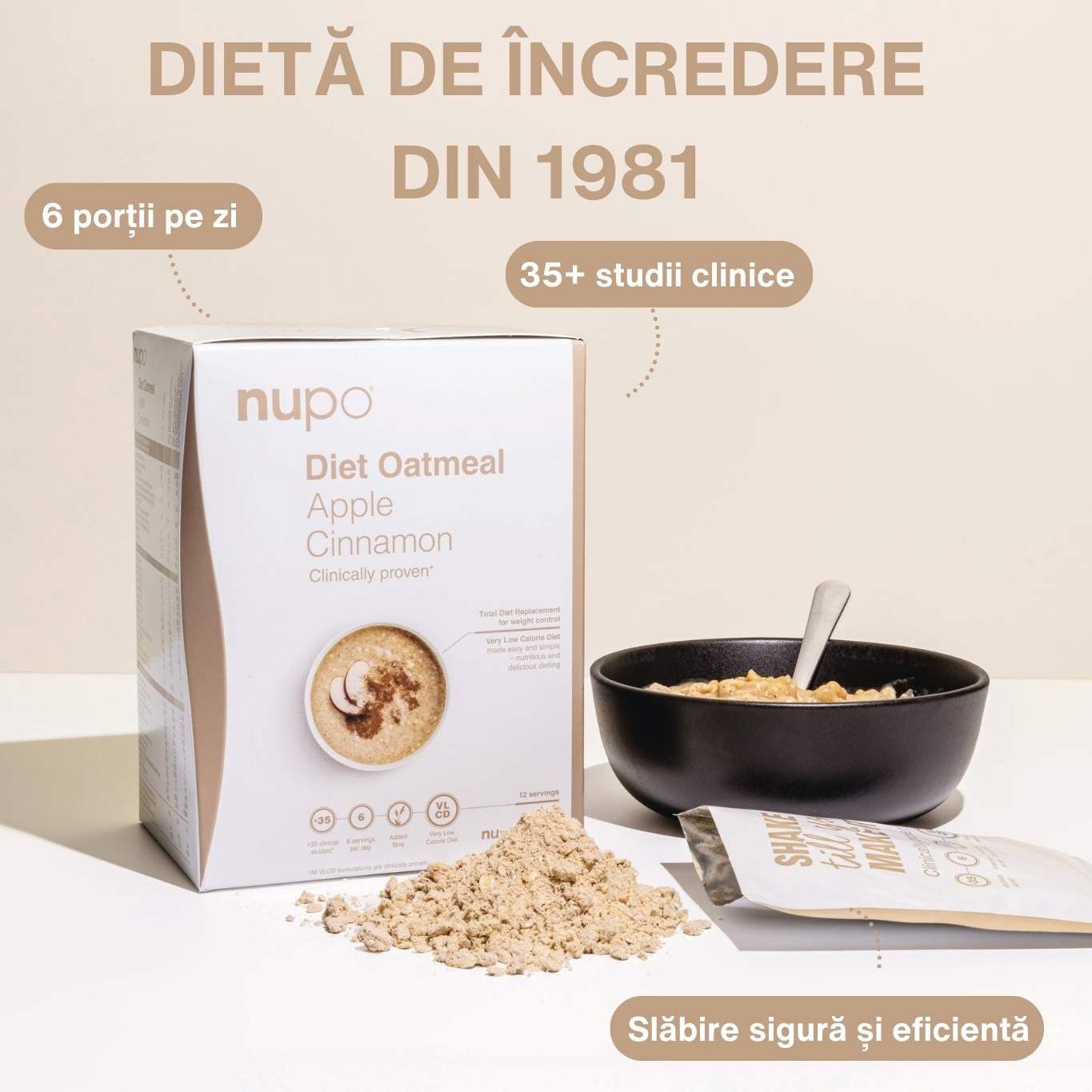 Dieta Nupo Oatmeal Fulgi de Ovăz – Mere și Scorțișoară, 12 mese