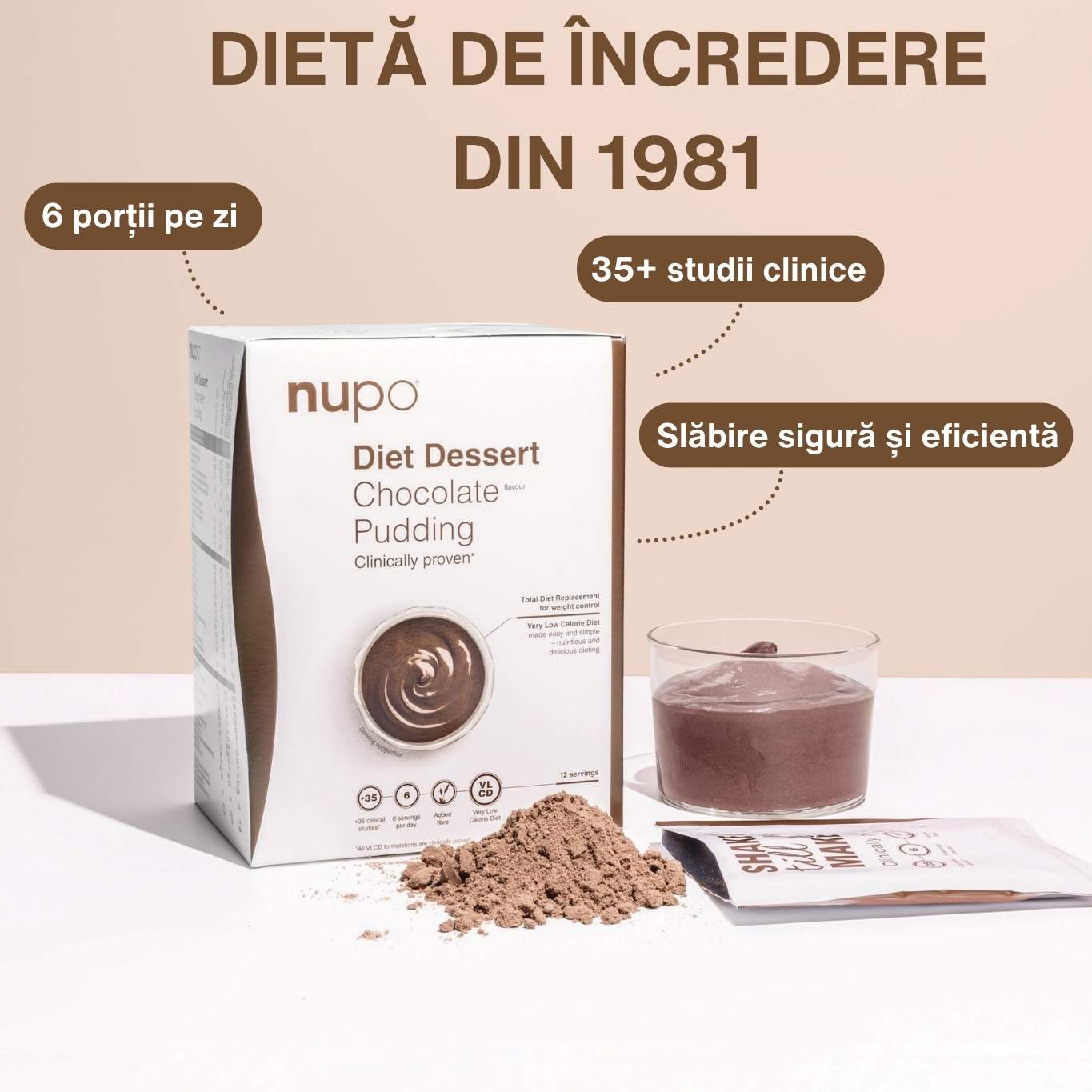 *Ediție Limitată* Dieta Nupo Desert Budincă de Ciocolată, 12 mese